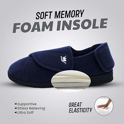 Miniatura 3 de Diabetic Slippers Women, Lymphedema Shoes, Edema Shoes Swollen Feet, Indoor and Outdoor Hook and Loop, Non Slip House Shoes Azul marino