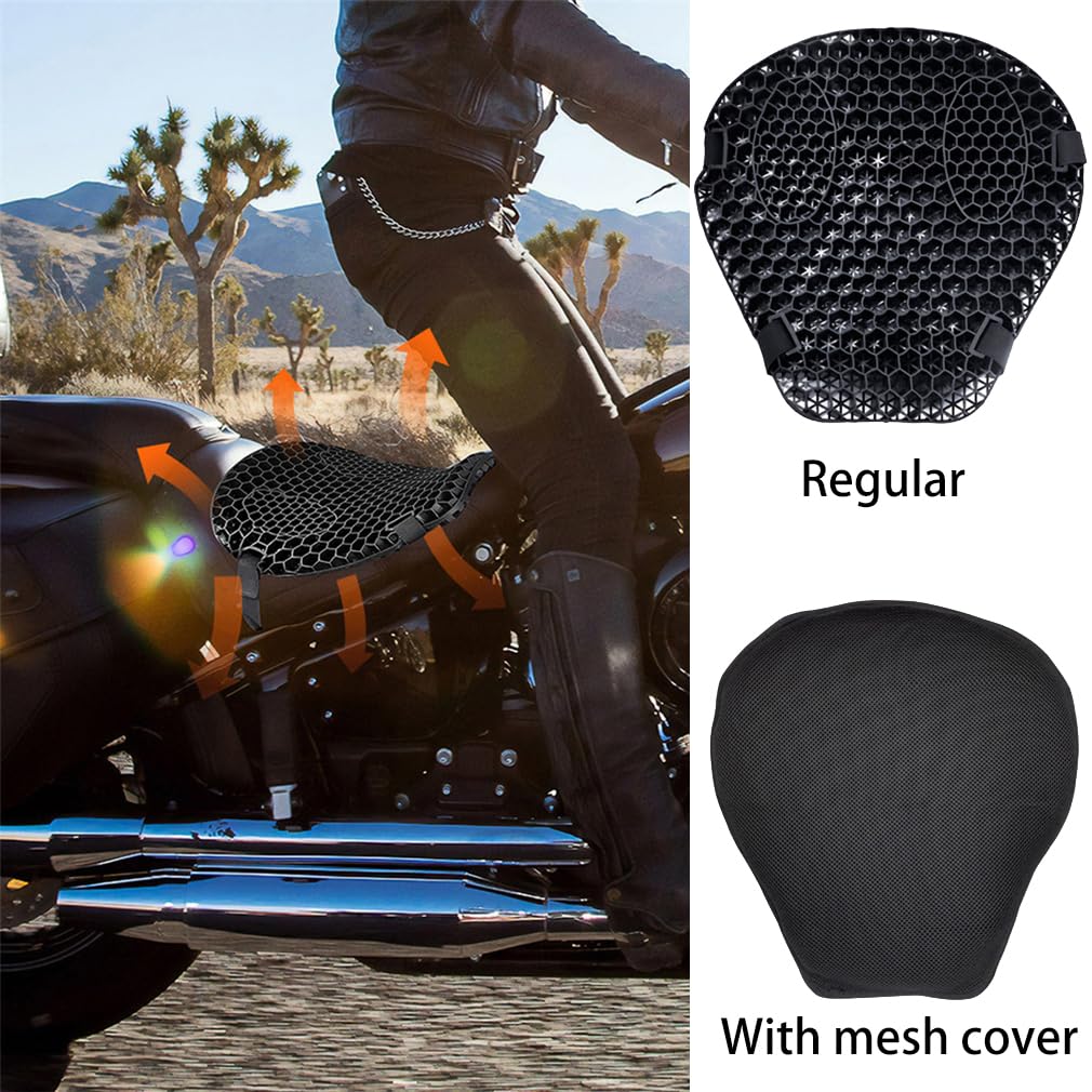 Universal Motorcycle Gel Seat Cushion, 3D Honeycomb Shock Absorbing Seat Pad, Heat-Insulating And Breathable Motorbike Gel Cushion, Stay Cool And Comfortable for Long Ride (With mesh cover)