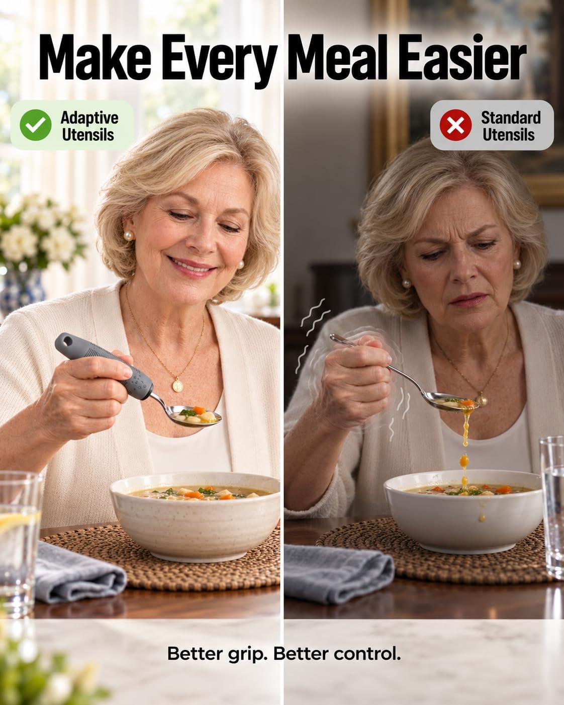 4 Pcs Adaptive Utensils Set for Senior, Tremors, Weak Hand Grip, Parkinsons