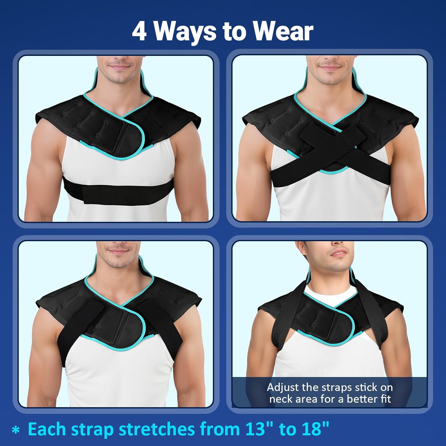 Comfytemp Large Ice Pack for Neck Shoulders Upper Back Pain Relief with Straps, Reusable Gel Ice Wrap Hot Cold Compress Therapy Recovery for Upper Back, Cervical Injuries, Rotator Cuff (Large, Black)