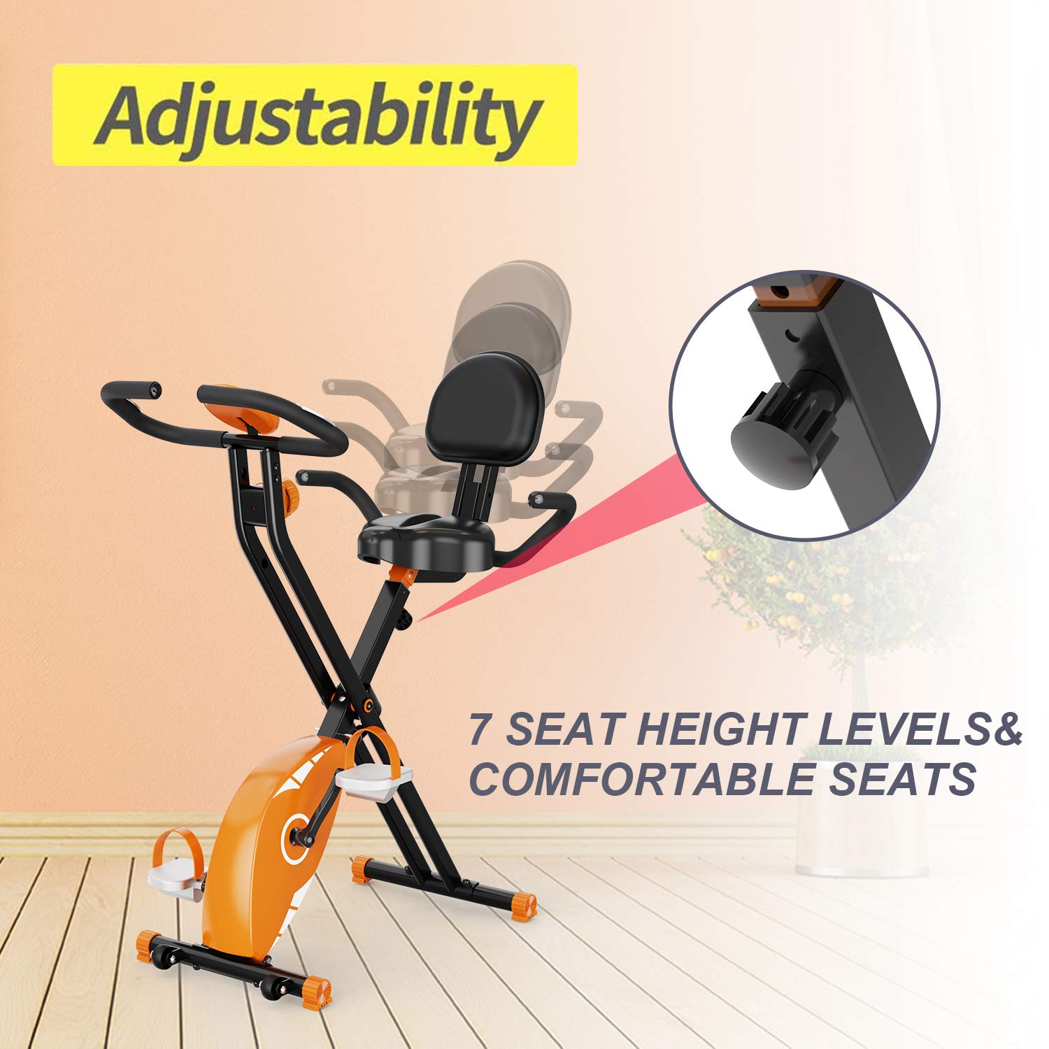 CITYSPORTS cyclette pieghevole Bici da appartamento pieghevole con schienale, cyclette 8 livelli di resistenza, monitor LCD e sensore di frequenza cardiaca, facile da riporre, fitness domestico