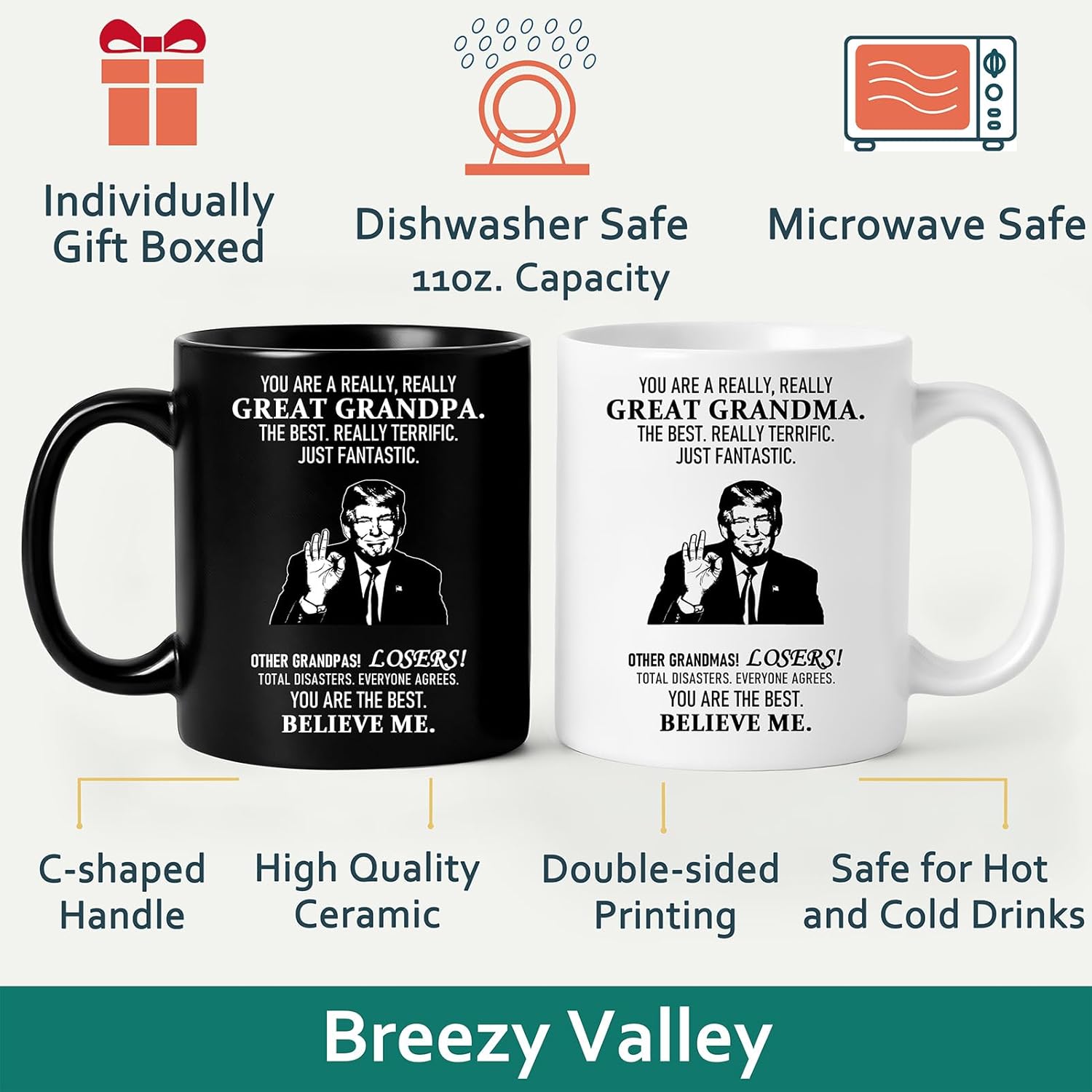 Breezy Valley Grandma Grandpa Coffee Mugs - Valentines Gifts for Grandparents from Grandchildren Grandkids, Coffee Mugs for Grandparents, Best Grandma and Grandpa Birthday Gifts Ideas Mug - Image 5