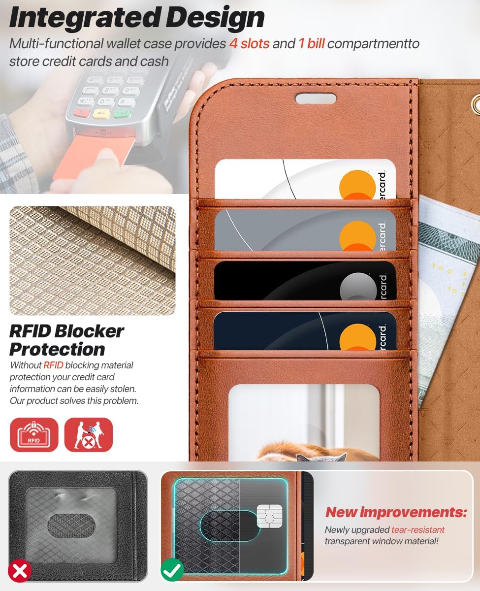 OCASE for iPhone 17 Pro Max Detachable Wallet Case with Card Holder, 2 in 1 PU Leather Flip Folio with RFID Blocking Stand Wrist Strap Shockproof Phone Cover 6.9 Inch 2025, Brown - Image 3