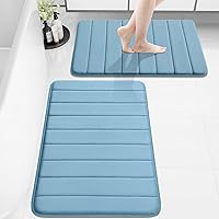 Vista 75 de Buganda Juego de 2 tapetes de baño de espuma viscoelástica y tapete para inodoro en forma de U, lavable a máquina, suave, antideslizante, Negro