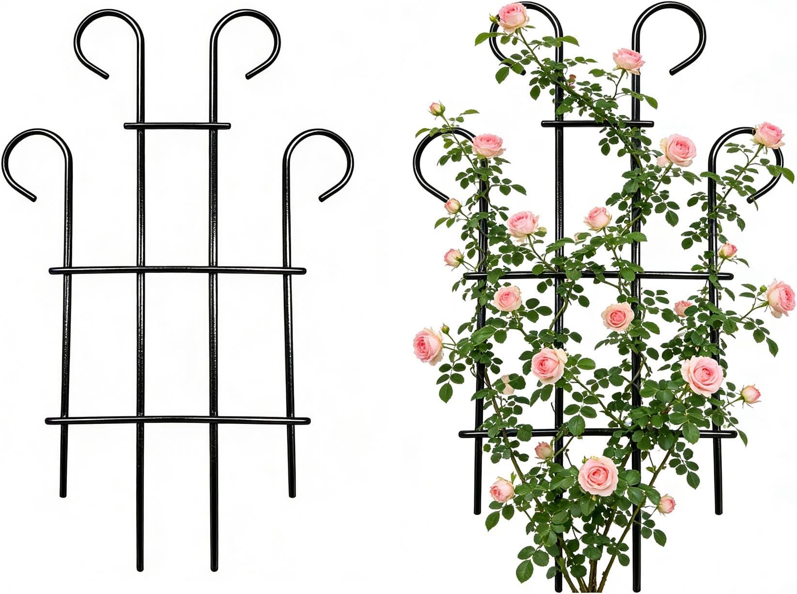 2 Pack 31 Inch Black Coated Wave Pot Metal Trellis Panel,Plant Stakes for Climbing Plants Outdoor Roses Vines Flower Vegetable Supports