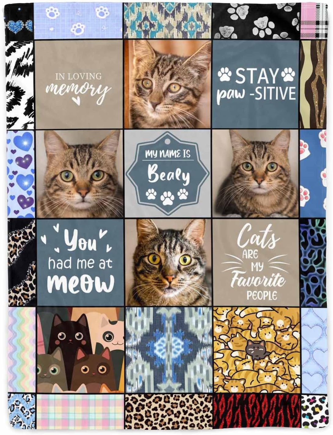 Artsadd Personalized Cat Photo Blanket for Pet Memorial Gifts, Customized Memorial Cat Throw Blanket Custom in Loving Memory of Cat Bed Blanket for Sympathy Souvenir Gifts for Pet Lover 50x60