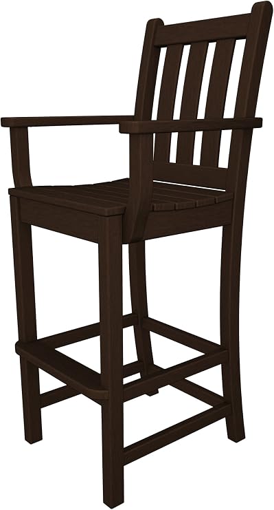 POLYWOOD Traditional Garden Bar Arm Chair in Mahogany