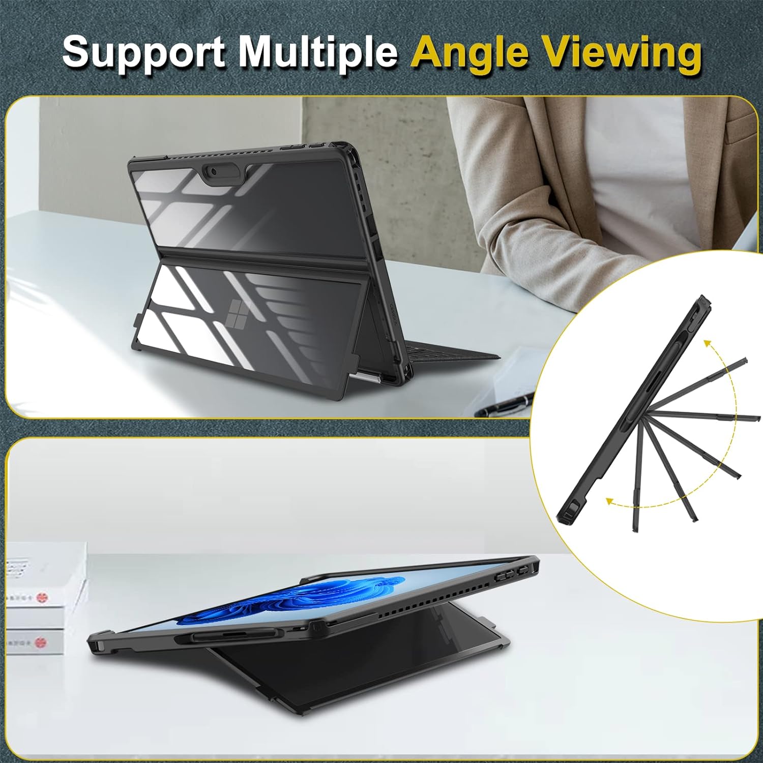 Fintie Hard Case for 13 Inch Microsoft Surface Pro 11/10/9 - Shockproof Folio Rugged Cover with Clear Transparent Back Shell Compatible with Type Cover Keyboard, Black - Image 5