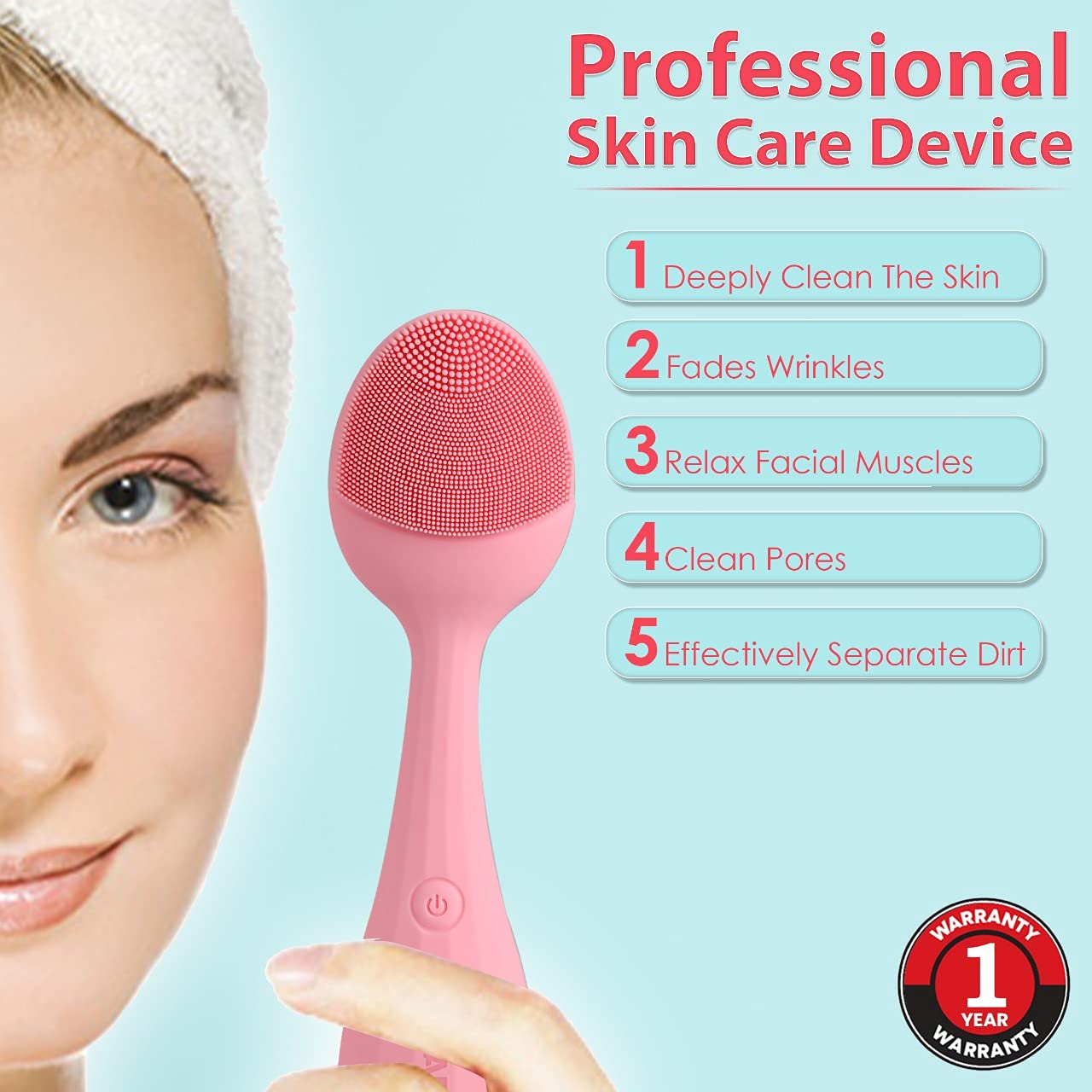 AGARO CM2109 Sonic Facial Cleansing Massager, Smart Facial Cleansing Device with Silicone Brush & Anti-Aging Massager - Waterproof – Sonic Glow Vibration Technology - Lift, Firm, and Tone Skin on Face and Body. AGARO CM2109 Sonic Facial Cleansing Massager, Smart Facial Cleansing Device with Silicone Brush & Anti-Aging Massager - Waterproof – Sonic Glow Vibration Technology - Lift, Firm, and Tone Skin on Face and Body.