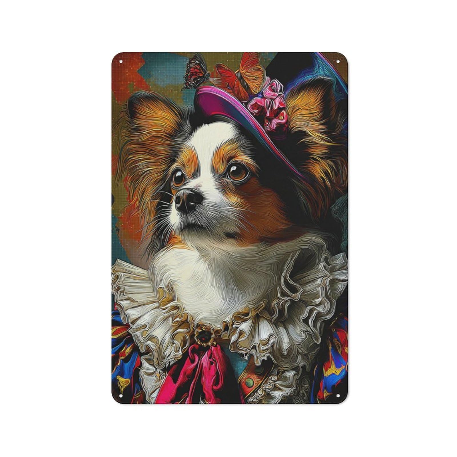 Junmoney Colorful Dog Portrait With Hat Vintage Tin Sign 30X20cm Featuring For Workshop Wall, Gift For Metal Sign Collectors During The Christmas Season