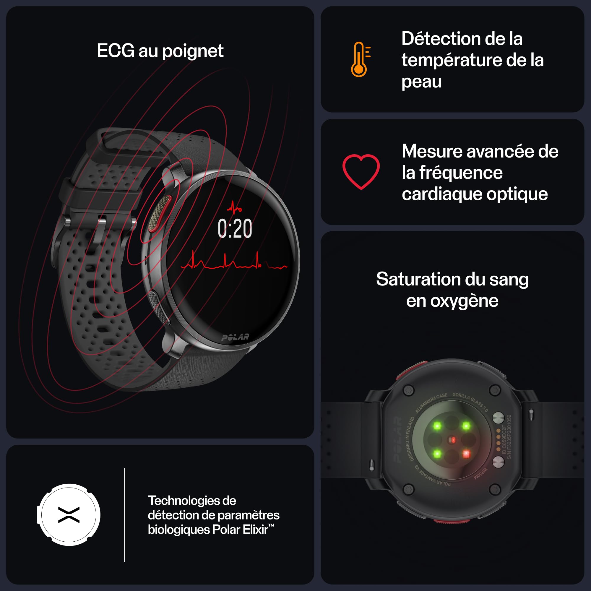 Polar Vantage V3, Montre Sport avec GPS, Cardiofréquencemètre de Pointe, Autonomie prolongée, Montre connectée Hommes et Femmes, Cartes Hors Ligne, Montre Running, Montre Triathlon