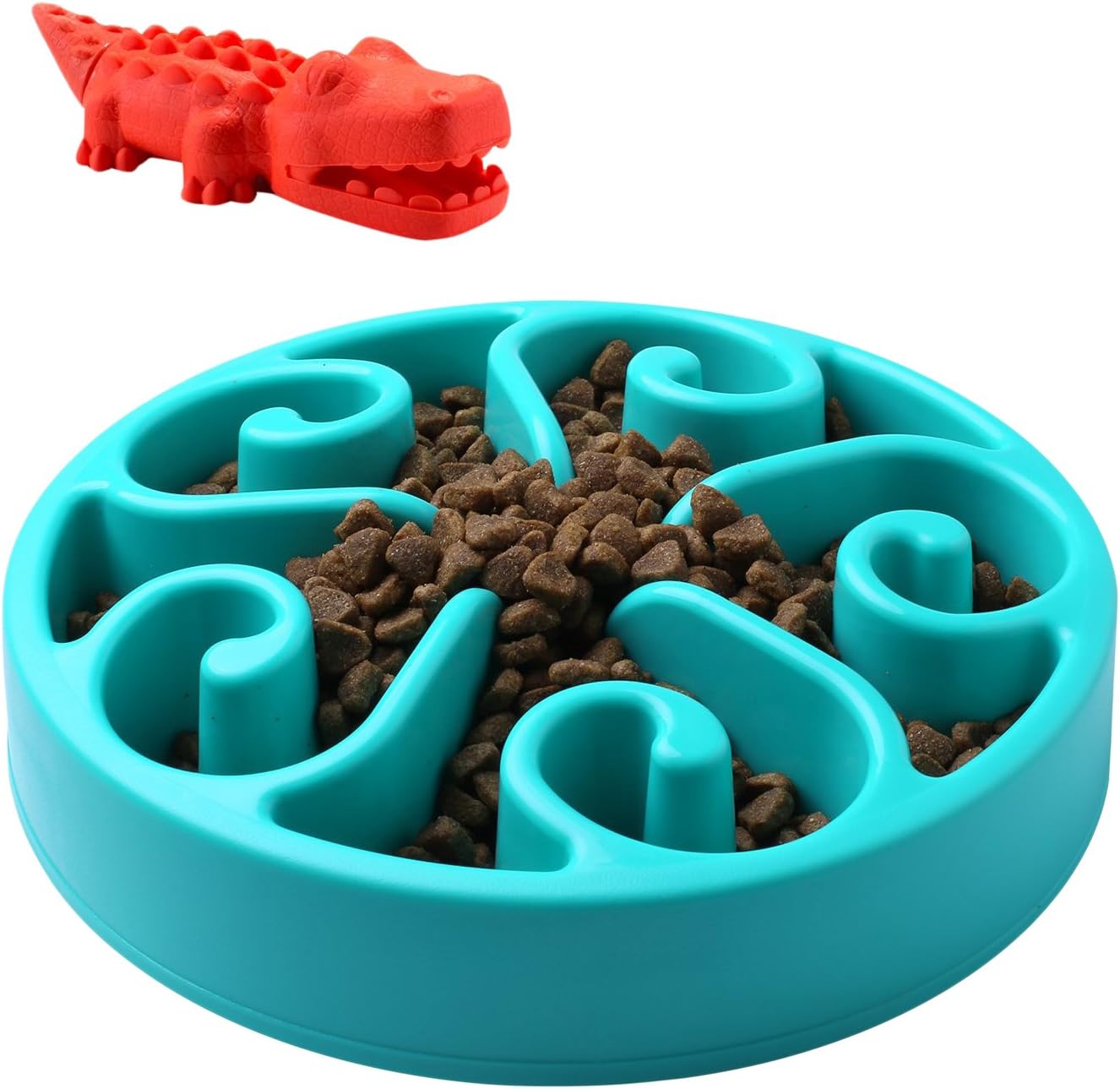 ARKEBAN Slow Feed Dog Bowl, Dog Chew Toy, Fun Feeder Slow Bowl, Bloat Stop Dog Puzzle Bowl Maze, Cat Food Water Bowl Pet Interactive Non Skid, Blue