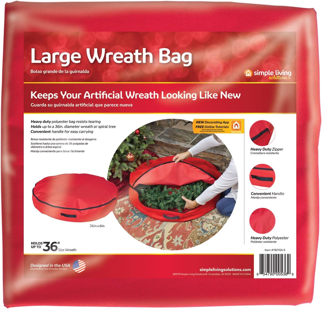 Simple Living Solution's 36" Christmas Wreath Storage Bag, Great for Storing Door Wreaths or Packing Supplies for College, Red