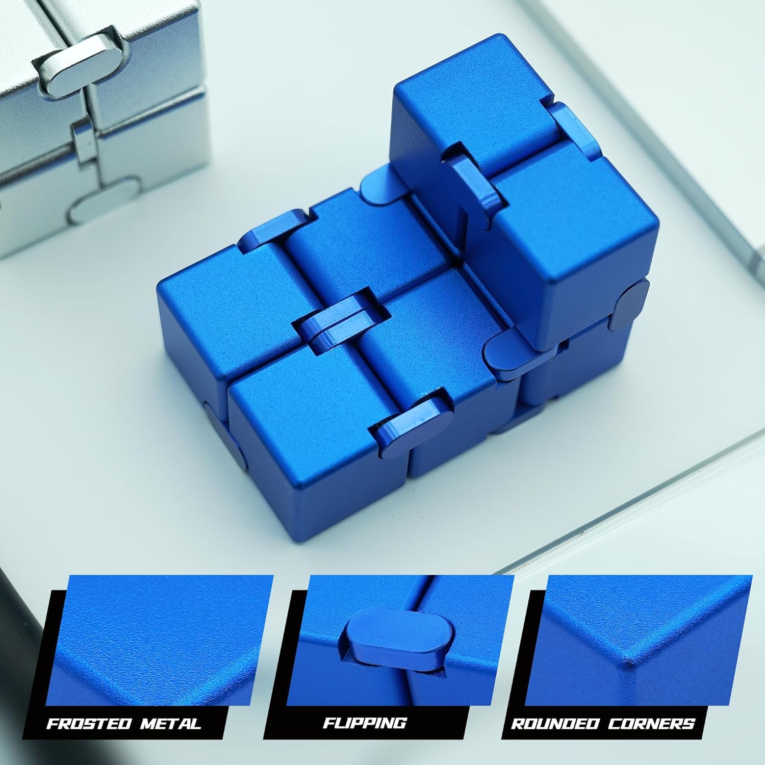 BeFunky Fidget Cube New Version Fidget Finger Toys - Metal Infinity Cube Prime for Stress and Anxiety Relief/ADHD, Ultra Durable Sensory Gifts for Adults and Teens Kids (Blue) 2