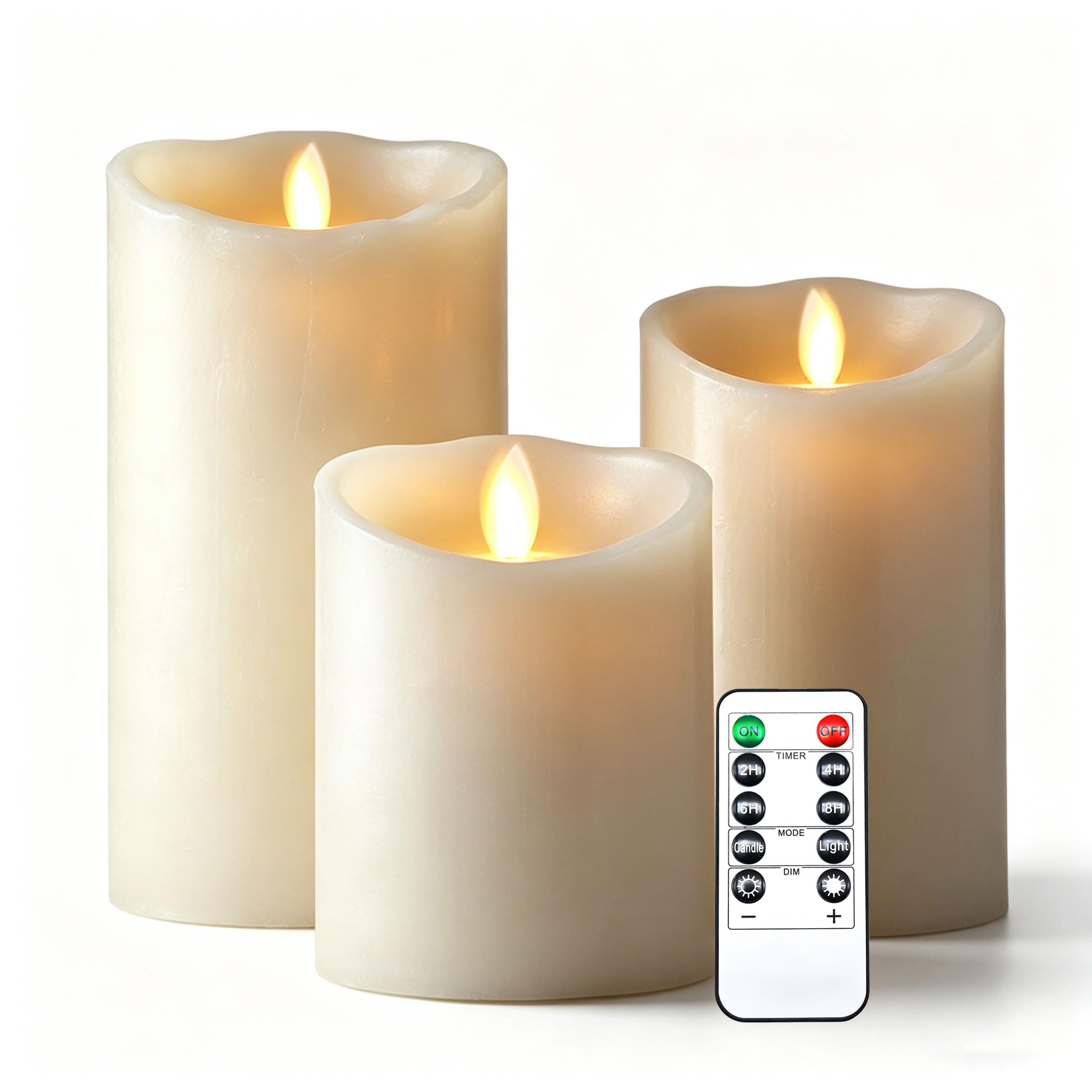 Da by 3 Stück Elfenbein Paraffin LED Kerzen, Realistische Schwingflamme, Batteriebetriebene Kerzen mit Fernbedienung, Sanfte Lichtabgabe, Wiederverwendbar für Wohn- und Festdekoration