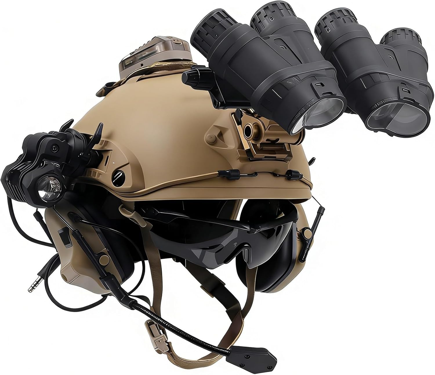 Fast Tactical Airsoft Helmet Set - with GPNVG 18 Night Vision Dummy Model, Noise Cancellation Headset Flashlight Goggles