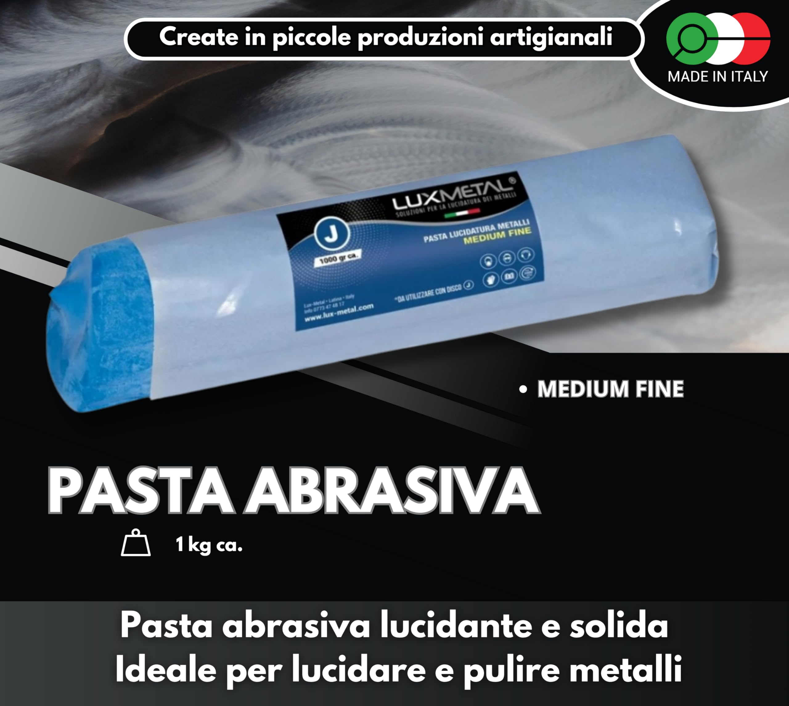Lux Metal Pasta Abrasiva Lucidante Blu Scuro Medium Fine 1 kg Lucidatura Metalli Acciaio Inox Cera Per Lucidare Alluminio A Specchio Ferro Lucida Cromature Solida Ottone Rame Marmo Plastica Argento