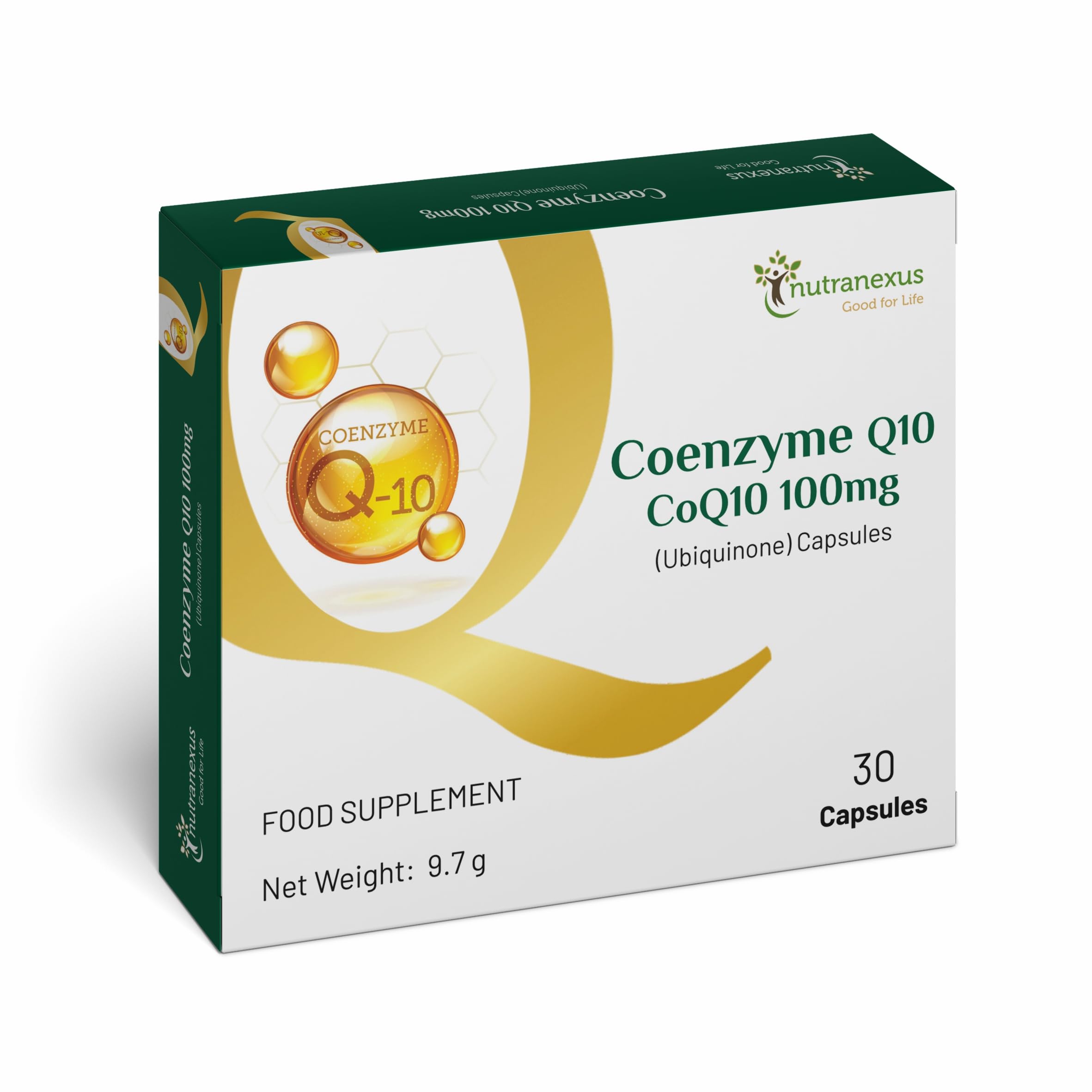 Co Enzyme Q10 [CoQ10] 100mg 30 Ubiquinone Capsules - One-a-Day - High Strength Q10 Supplement - High Absorption | Vegetarian