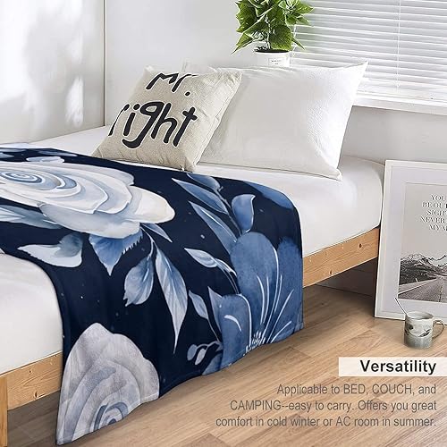 Miniatura 5 de MaSiledy Manta de flores de acuarela azul marino con rosas bohemias, color azul índigo, manta de cama de 70 x 80 pulgadas, manta ligera y mullida