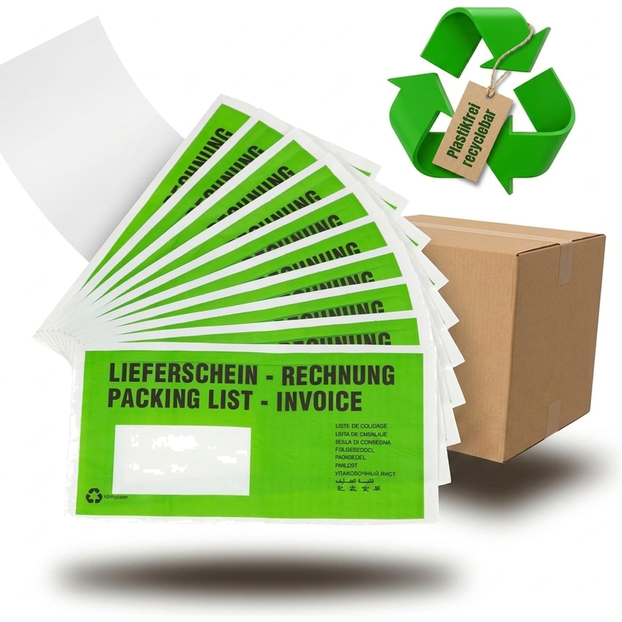 KK Verpackungen Lieferscheintaschen 240 x 135 mm | 250 Stück, Pergamin Papier 22 g/m² | DIN Lang selbstklebend | 9 Sprachen Aufdruck