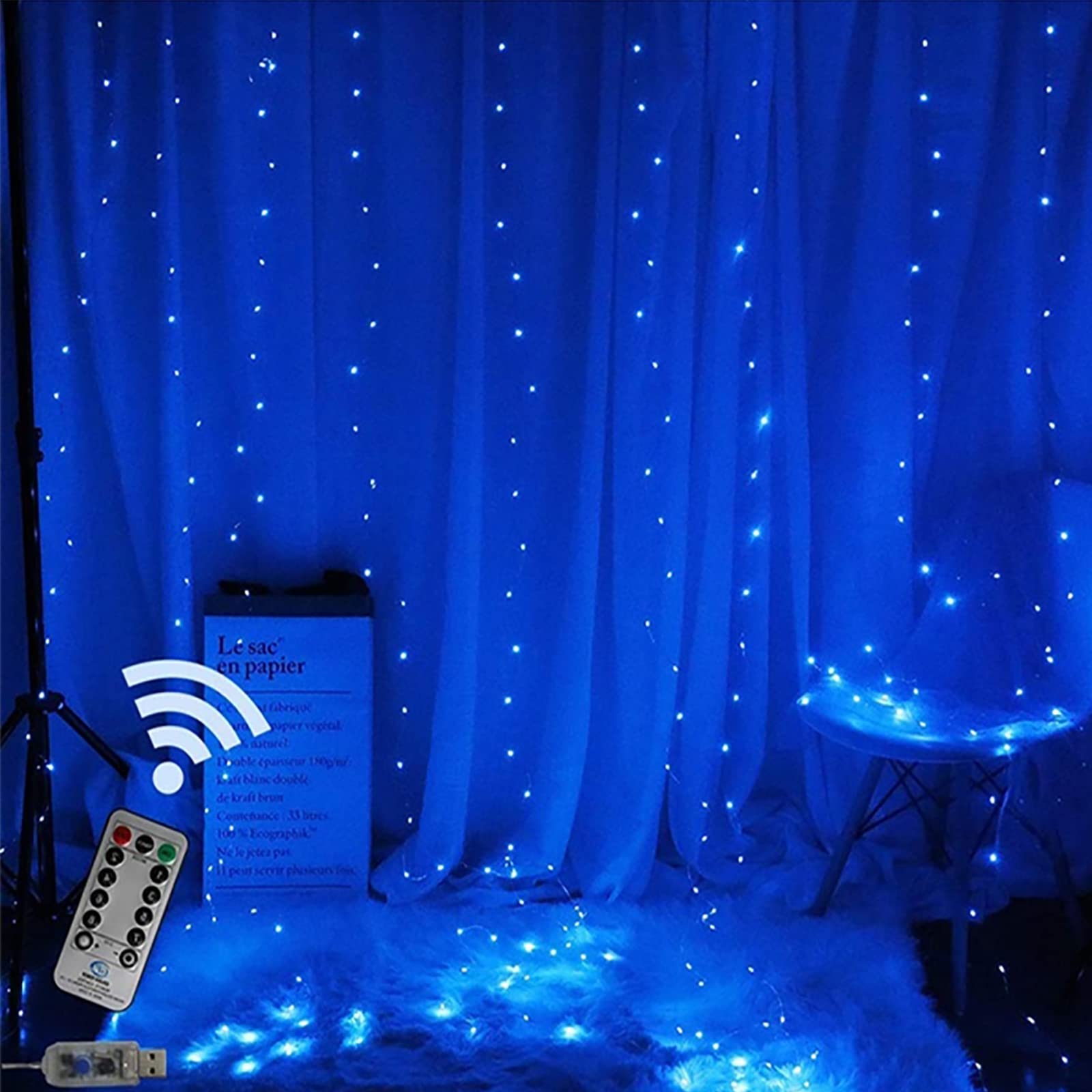 Guirlandes lumineuses de rideau de fenêtre scintillantes guirlandes lumineuses à suspendre pour décoration de chambre à coucher avec 8 modes de lumières de Noël alimentées par USB pour fête de maria