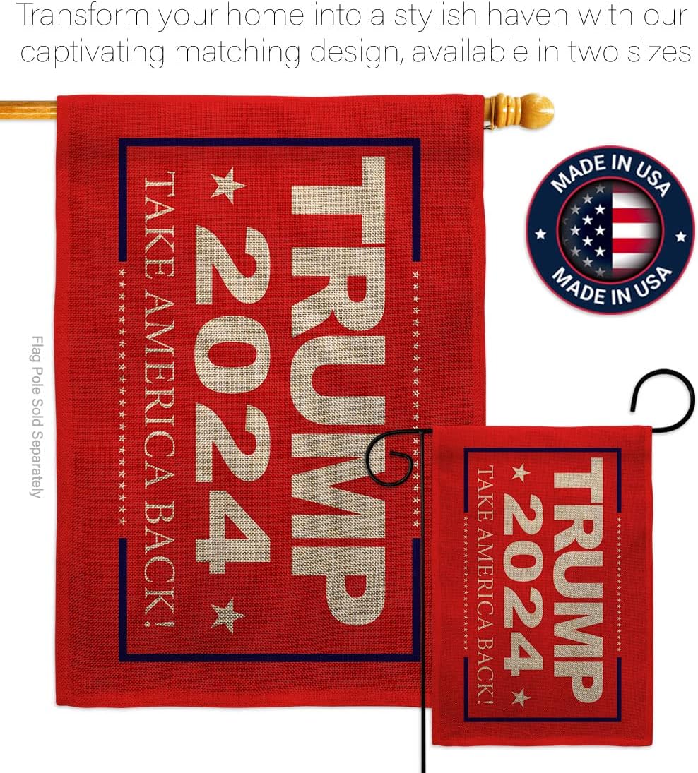 Take America Back 2024 Burlap House Flag - Pack Patriotic Vote President Democrat Republican Tea Party United State American Election USA Vintage Applique - Garden Yard Gift 28 X 40