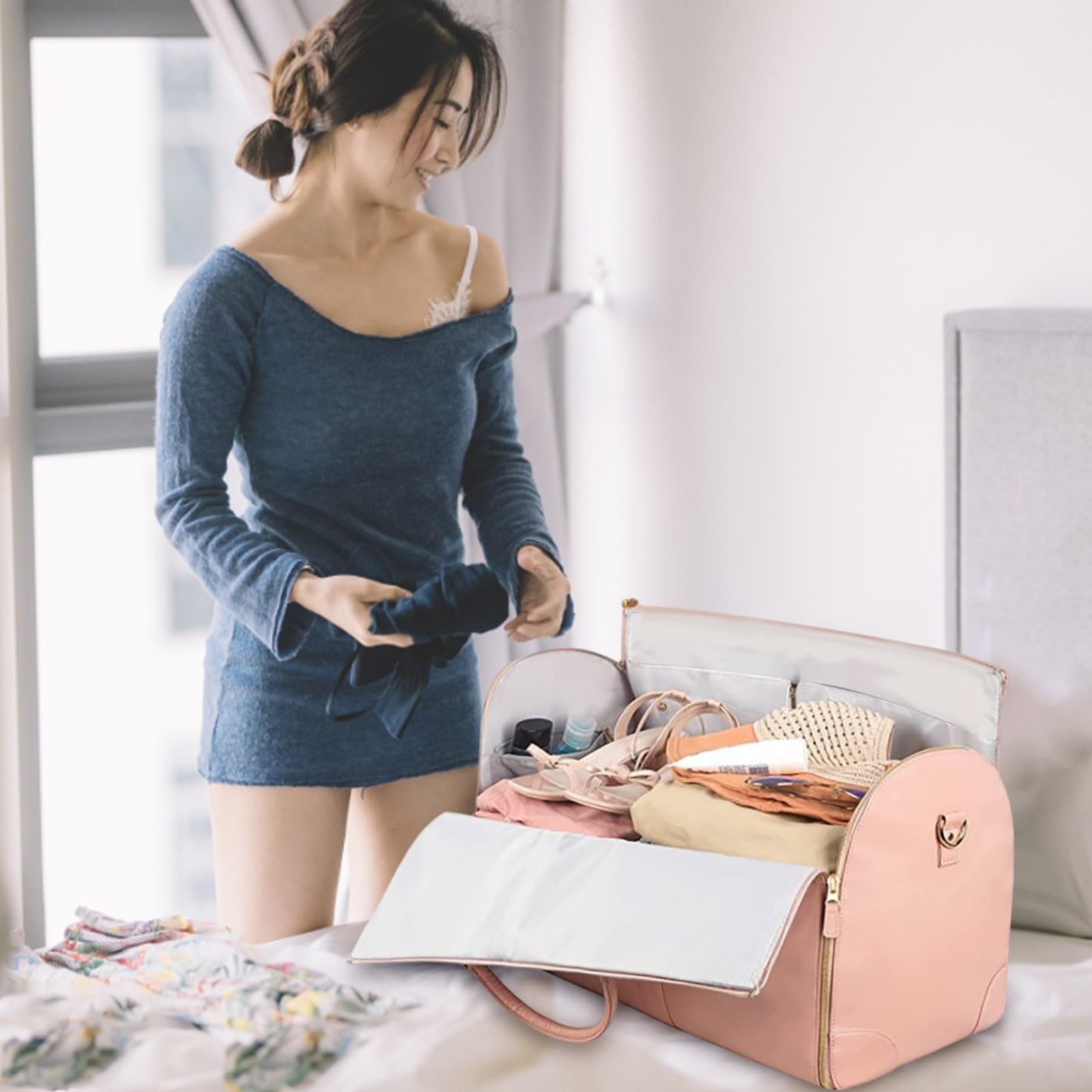Borsone da viaggio pieghevole di grande capacità da viaggio pieghevole portatile da donna abbigliamento da donna borsa da palestra all'aperto borsa multifunzionale borsa da viaggio aereo accessori da