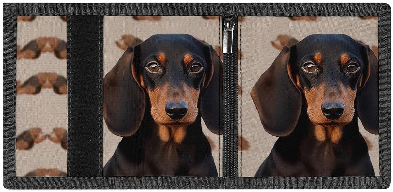 Dachshund Dog Wallet for Men, Extra Capacity Trifold Wallet for Women, Foldable Money Clip with ID Window for Pocket, Credit Card Holder, Personalized Wallets for Travel