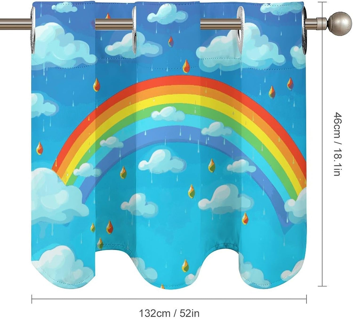Rainbow Clouds Raindrop 2 Pack Valance Curtains Window Treatments. Adjustable Curtain with Rod Pocket.Cafe Curtains is Half Curtains for Privacy Decorative 52x18.1 Inch.