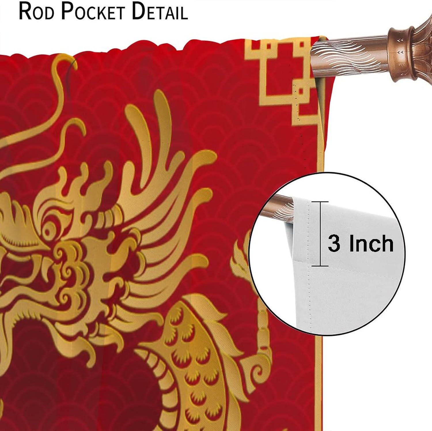 Golden Dragon Curtains Asian Tradition Elements Chinese Dragon Red Background Blackout Window Drapes Living Room 2 Panels 52x84in