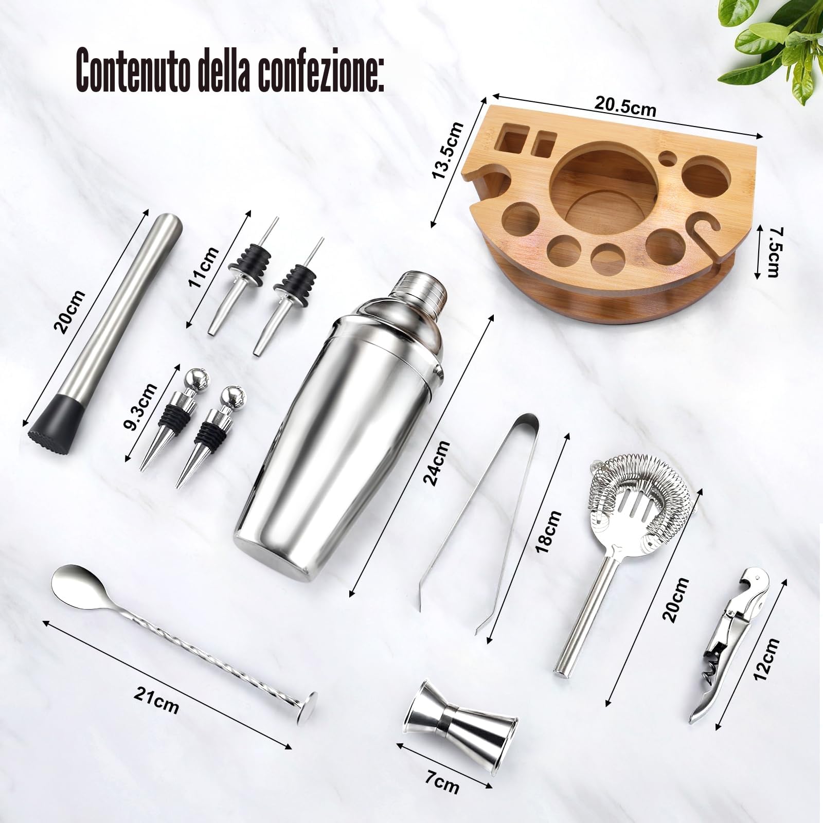 AOKITO Set Cocktail, Kit Cocktail Professionale in Acciaio Inossidabile da 12 Pezzi, Shaker da 750 ml, Kit Barman con Supporto in Legno per La Casa o il Bar