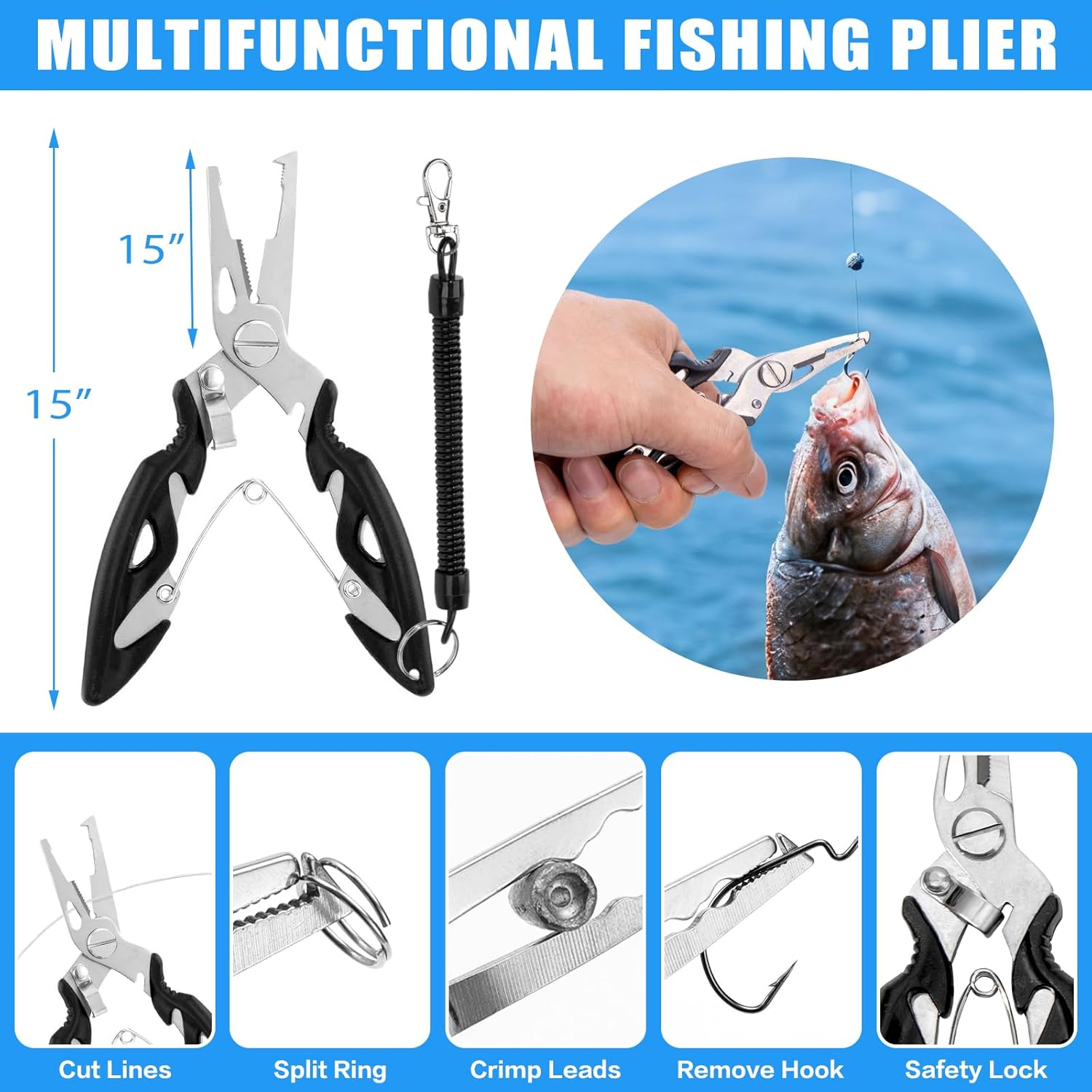 13-in-1 Fishing Multi-Tool Kit with Pliers, Fillet Knife, Lip Gripper, Scissor, Hook Remover - Fly, Ice, Saltwater & Freshwater Fishing for Serious Angler