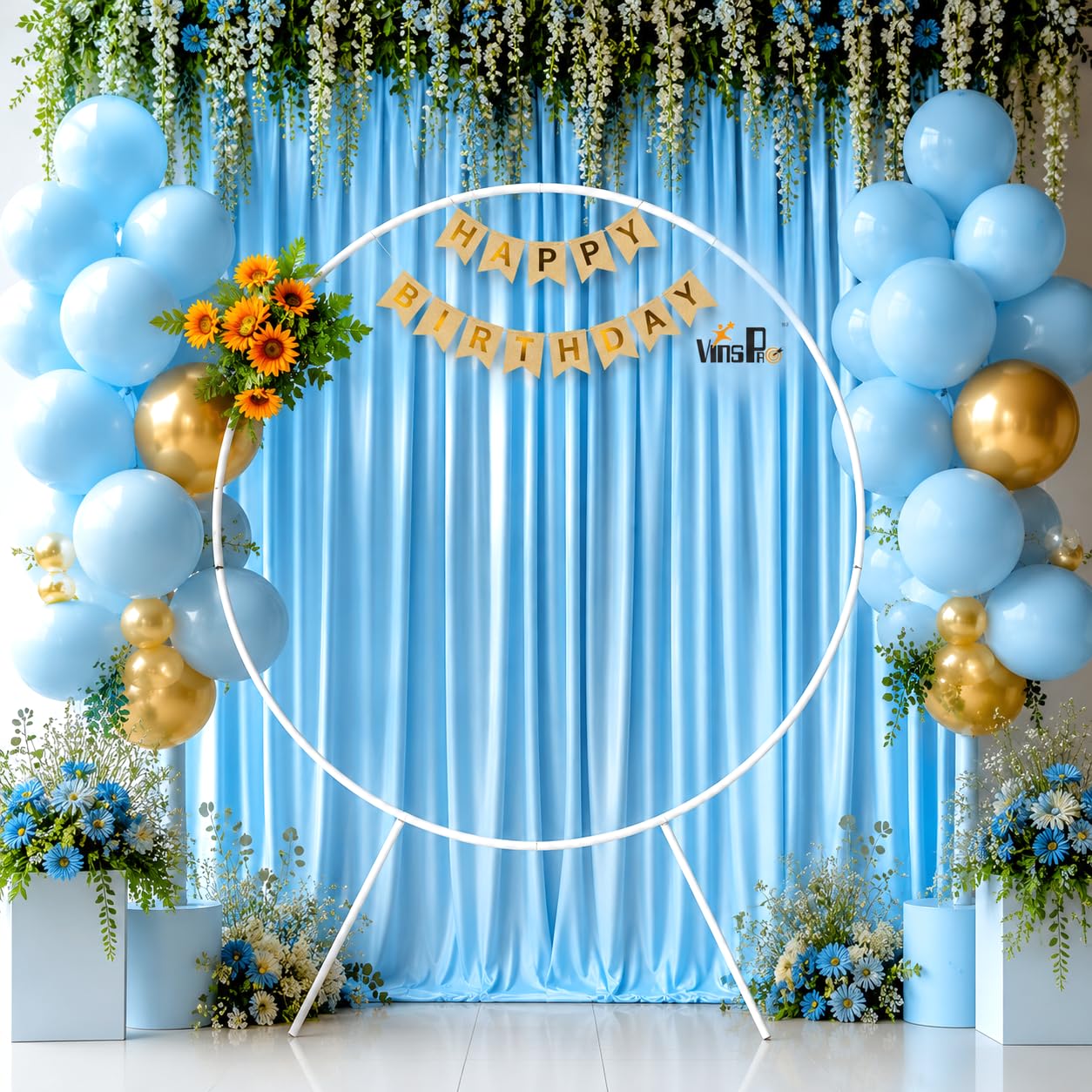 SLNS Round Balloon Decoration Stand for Ceremony, Birthday, Decoration Arch Stand Circle Balloon Arch Frame White Round Balloon Backdrop Frame Height(6feet) Width(5 feet) Strong PVC (Plastic)-picture-21