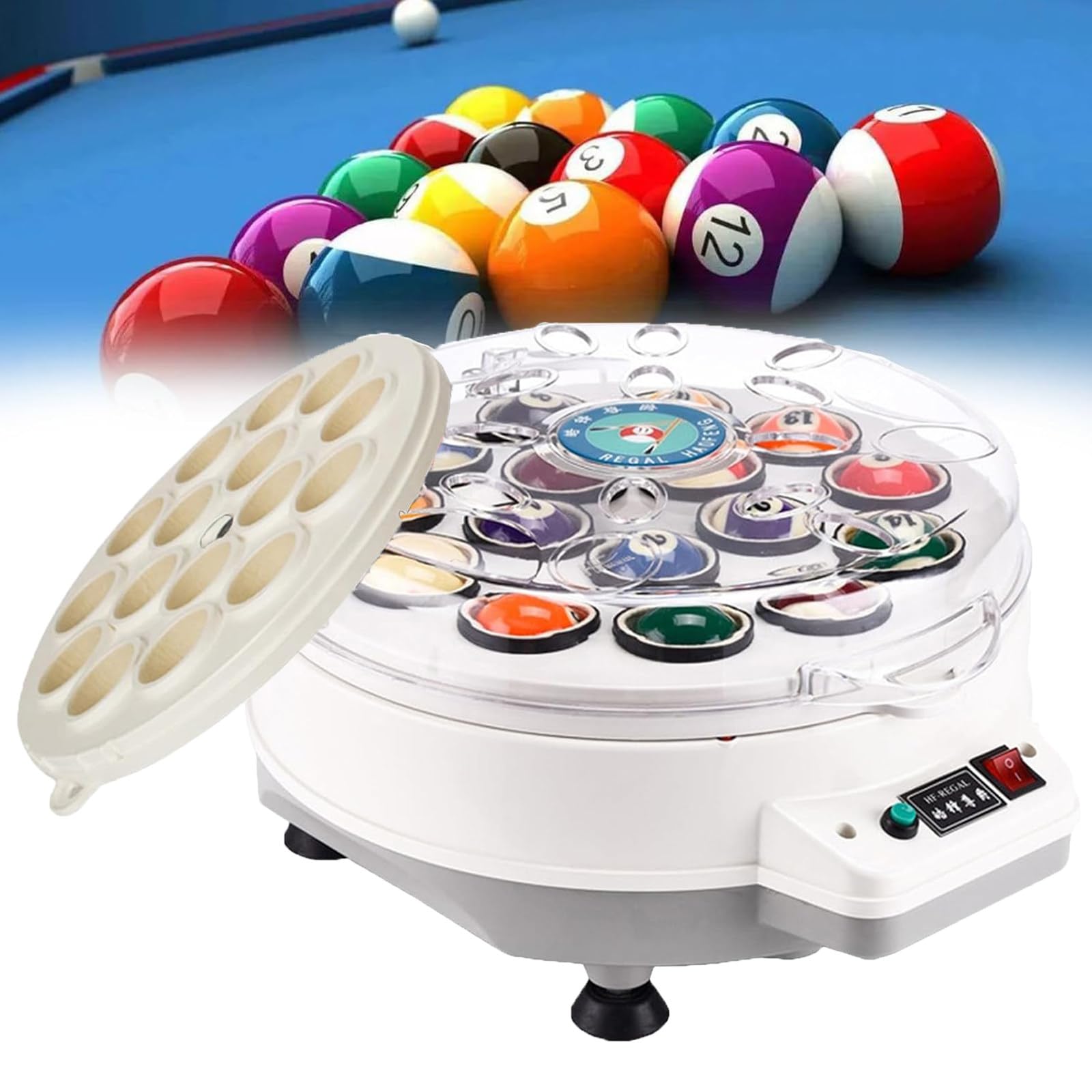 LHUITUI Electric Pool Ball Polisher, Automatic Pool Ball Cleaner Machine, Billiards Ball Polishing Washing Machine, Rapid Heat Dissipation, Quiet Operation, For Snooker Pool Table Maintenance 16balls