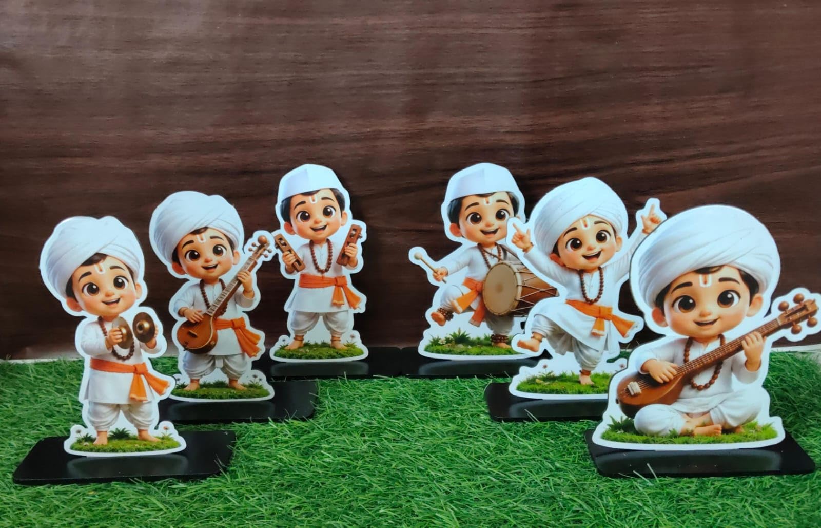 Warkari Musician Cutout Set of 6 | Sant Tukaram & Warkari Theme Decorative Tabletop Standees | Maharashtra Cultural Festival Decor | Palkhi Sohala & Ashadhi Ekadashi Decoration-image-21