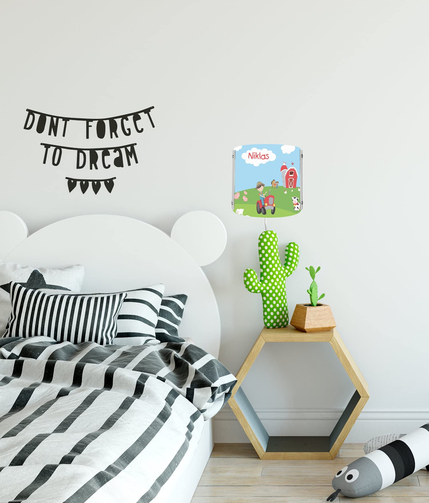 WA-1002, Bauernhof, Kinderzimmer Wandlampe personalisiert mit Namen, Nachtlicht/Schlummerlicht für Steckdose, E14, 22 x 22,5 x 8,5 cm