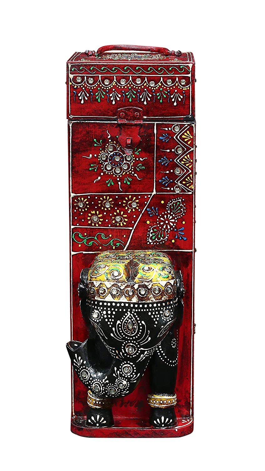 Creative Corner™ Handmade Wine Bottle Storage Box with Elephant Bust Statue for Home Bar Decor | Handcrafted Wine Box | Gift Item