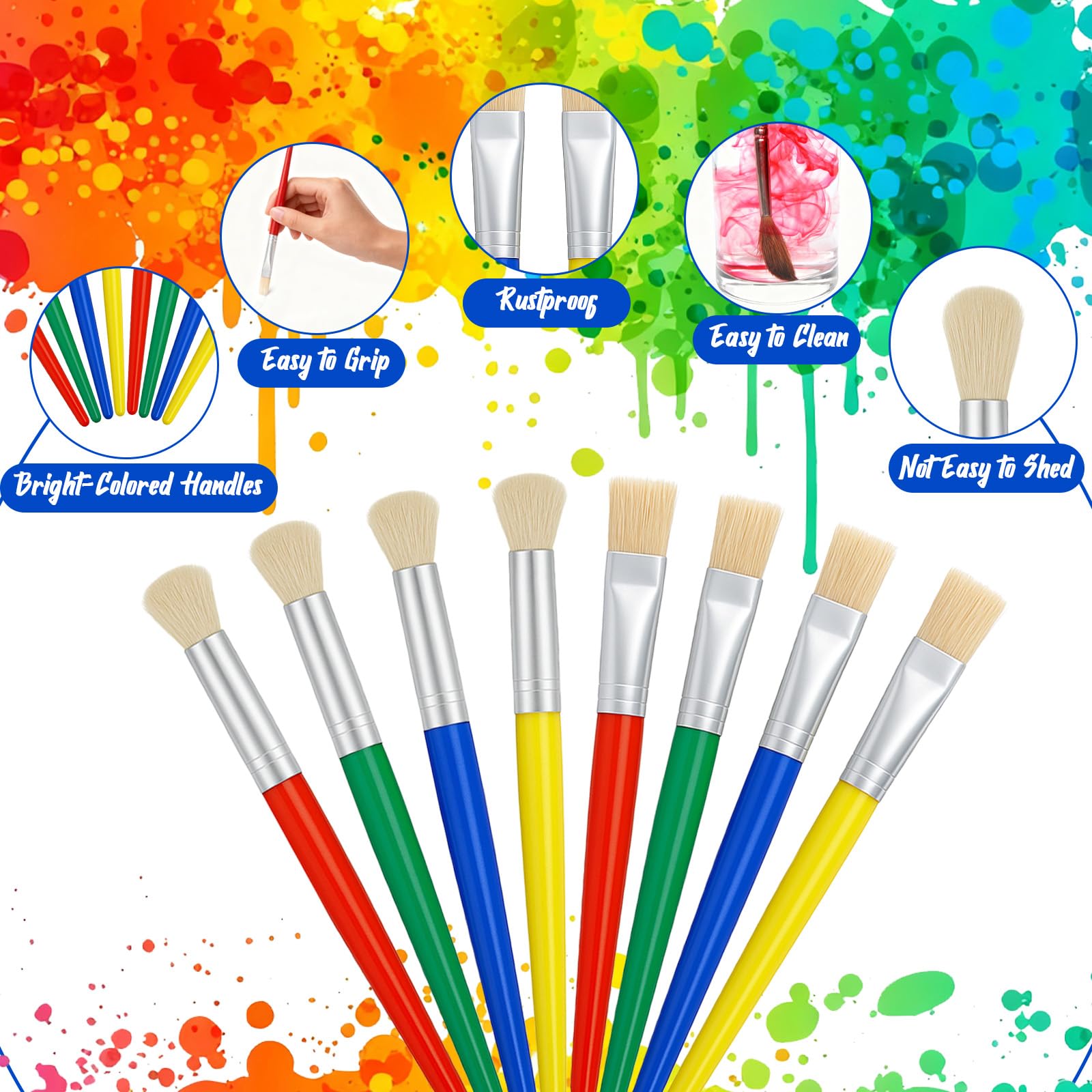48 Pcs Paint Brushes for Kids Bulk Paintbrushes Set Large Chubby Round and Flat Brushes for Acrylic Painting Oil Watercolor Washable Paint