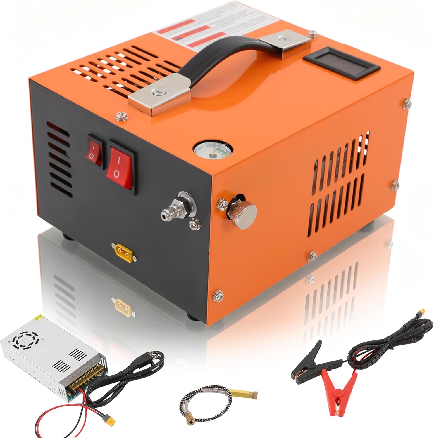 Portable Pcp Air Compressor 4500 PSI 30MPa, 12V DC/110V AC PCP Airgun Compressor for Paintball/PCP Air Rifle/Scuba Tank, Built-in Fan & One Button Start