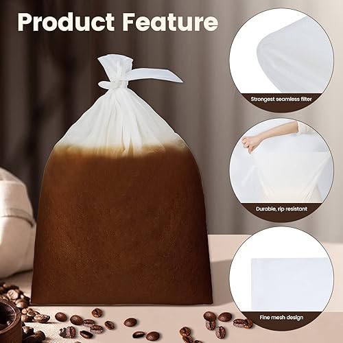 Miniatura 3 de Paquete de 100 filtros comerciales de café frío  Bolsas de filtro de café frío de 16 x 20 pulgadas para cubos de 5 galones, bolsa de filtro para
