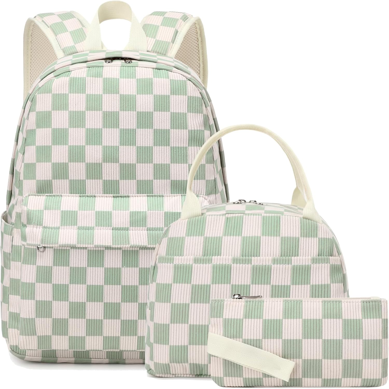Meisohua Girls Backpack with Lunch Box 3pcs Set Checkered Corduroy Bookbag for Kids Teens School Bags for Girl Primary Middle School College Daypack