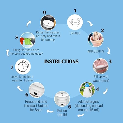 Miniatura 6 de Mini lavadora portátil  Pequeña lavadora plegable para ropa  Para camping, RV, viajes, espacios pequeños (blanco)