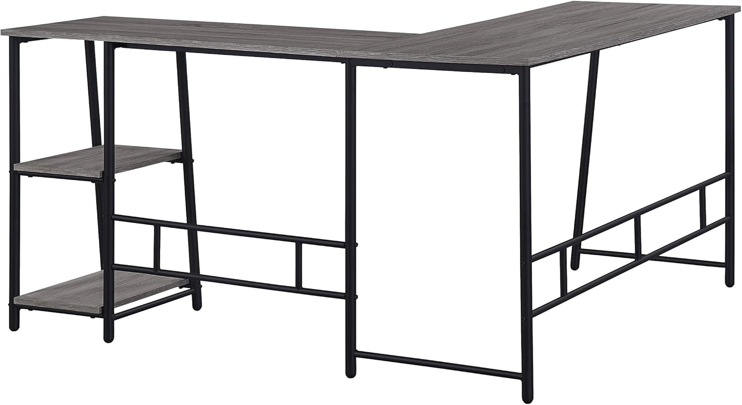 OSP Home Furnishings Frame Works 57 x 48 Inch L-Shaped Desk with 2 Storage Shelves, Truffle Finish
