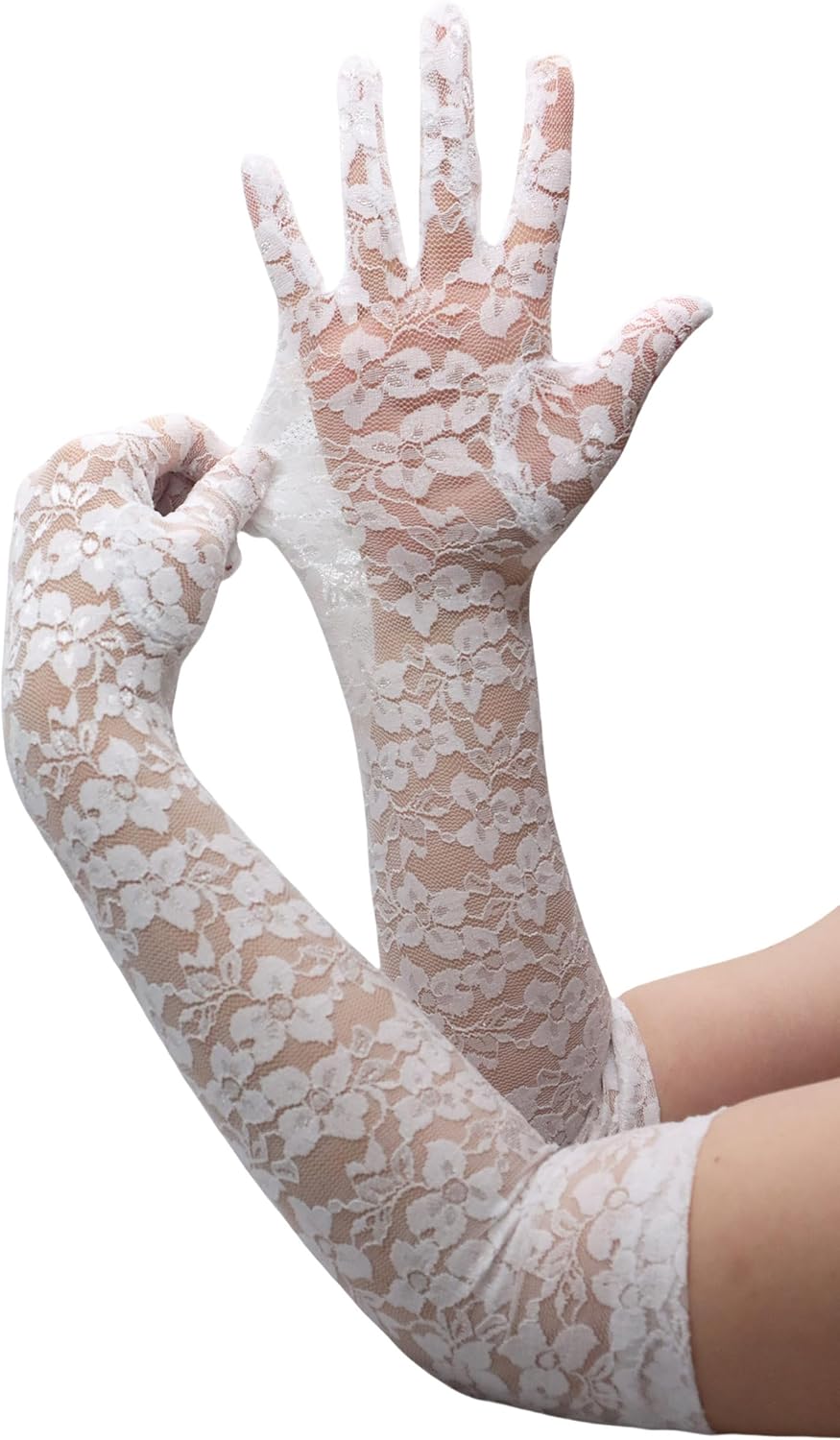 ATHX Lace Opera Tea Party Gloves for Women 19" Length Elegant Floral Bridal Wedding Prom Long Gloves Costume Accessories - Image 3