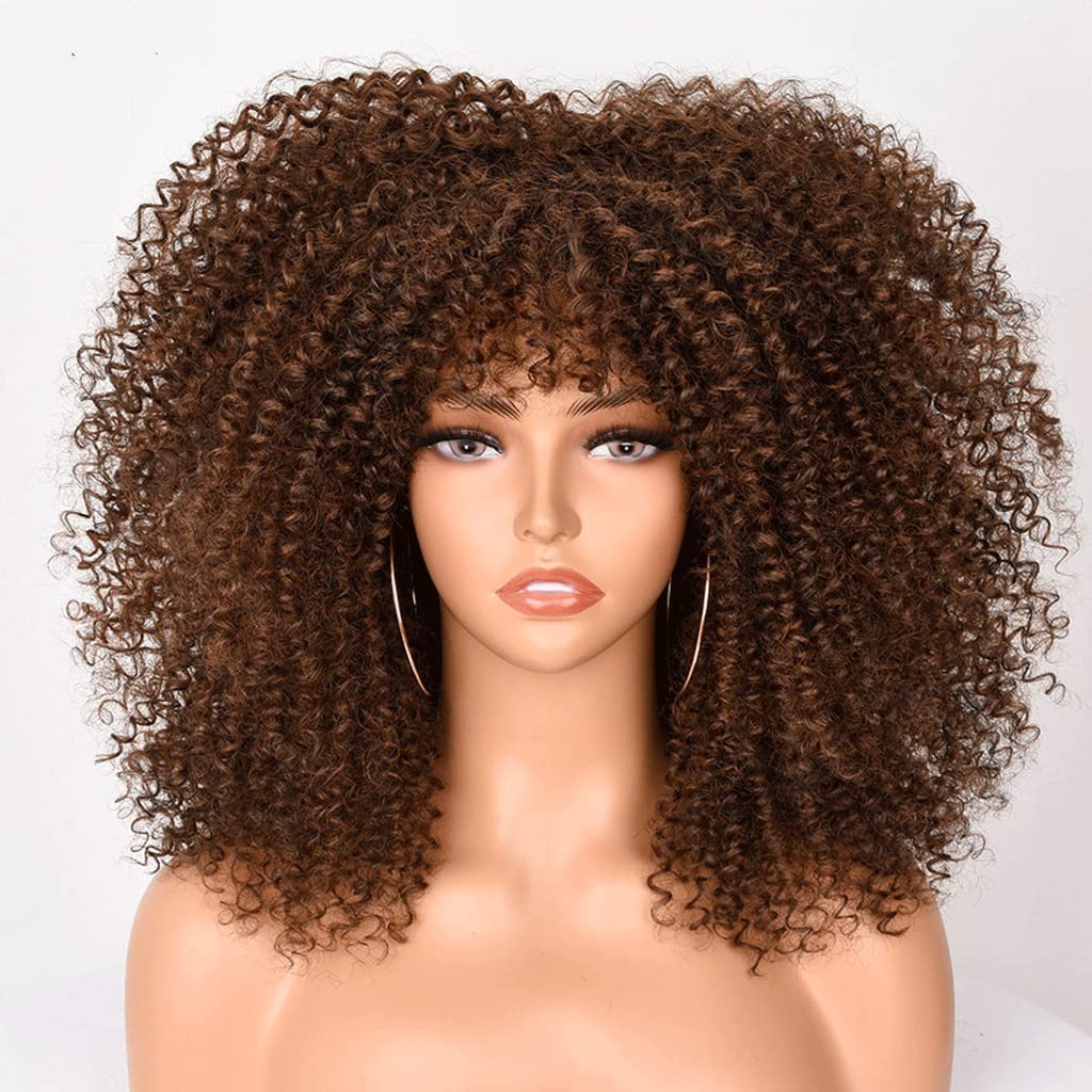 parrucca realistica Parrucca Da Donna Capelli Corti Ricci Stile Africano Parrucca Con Frangetta Per Donne Nere Parrucca Riccia Riccia 14 Pollici/35 Cm Parrucca Da Gioco Di Ruolo eleganza naturale