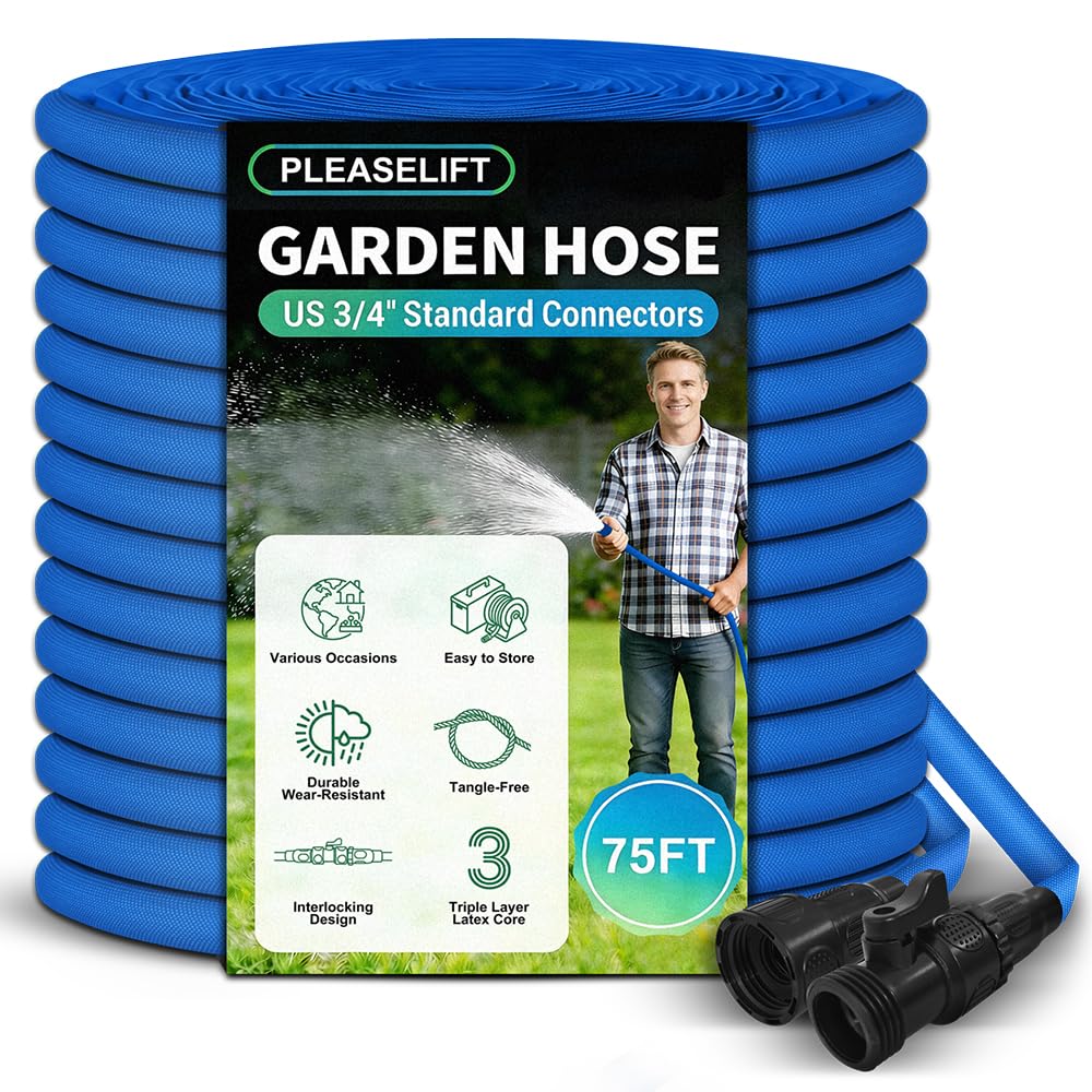 Garden Hose, 75ft Water Hose, Lightweight Outside Lawn Hose, Outdoor Hose for Yard Backyard, Collapsible & Car Wash 3/4" Connectors Manguera de Agua, Yarn Essential Lawn & Garden Watering Equipment
