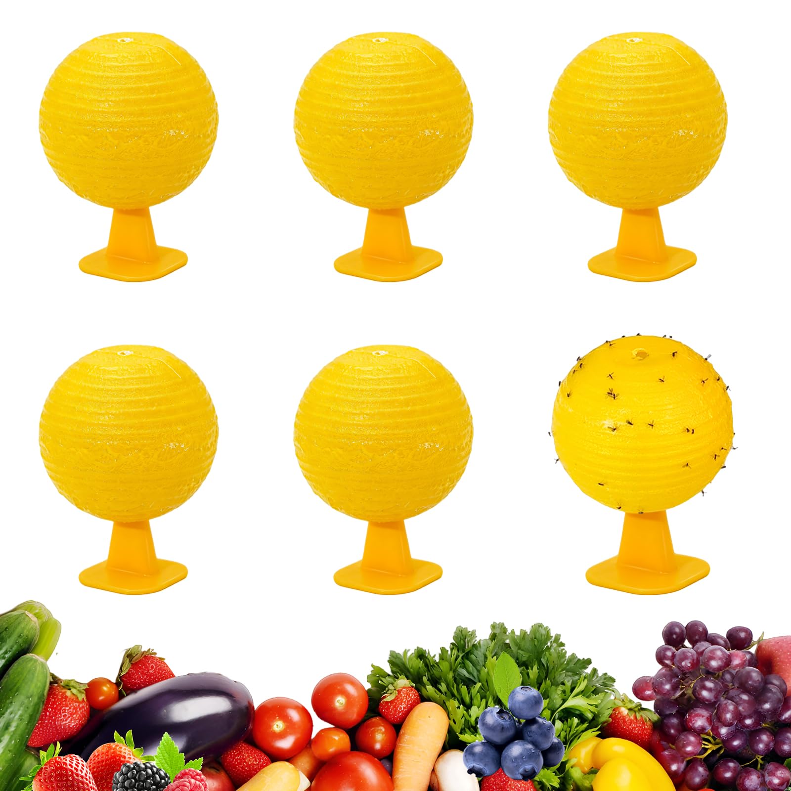 Boule Anti Moucherons Cuisine Lot de 6, Piège Mouches Fruits sans Produits Chimiques, Boules Jaunes Réutilisables pour Fruits, Évier, Plantes, Poubelle et Maison