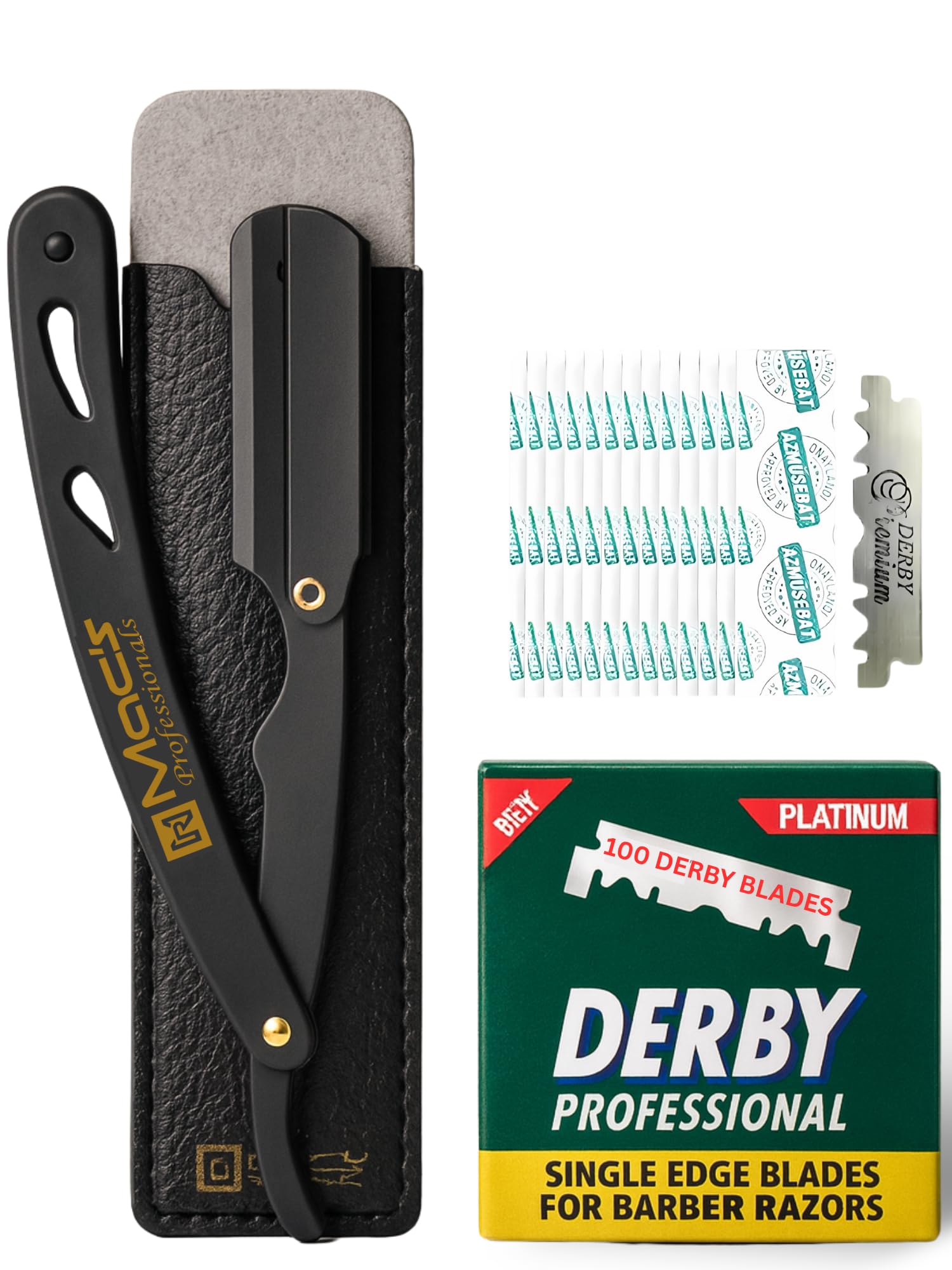 Professional Straight Razor for Men Barber Straight Edge Razor with Derby Blades and Pouch Stainless Steel Shavette Razor