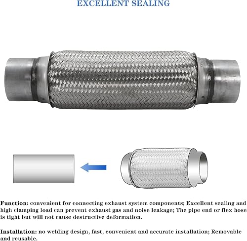 Miniatura 6 de RP Remarkable Power, Tubo flexible de escape RK7553 3" x 12" Acero inoxidable resistente 16" OL