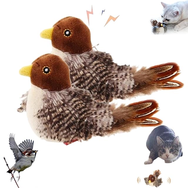 flappychase,Interactive Chirping Bird Cat Toy, Simulated Chirping Bird Cat Toy Flapping